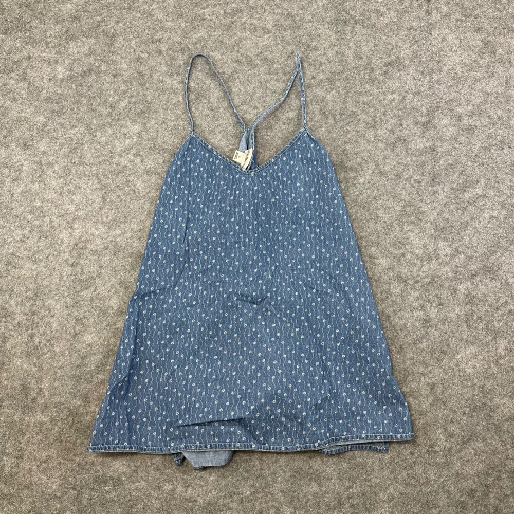 Calvin Klein Jeans Cami Top Womens Small Blue Floral Denim Strappy Cotton Casual